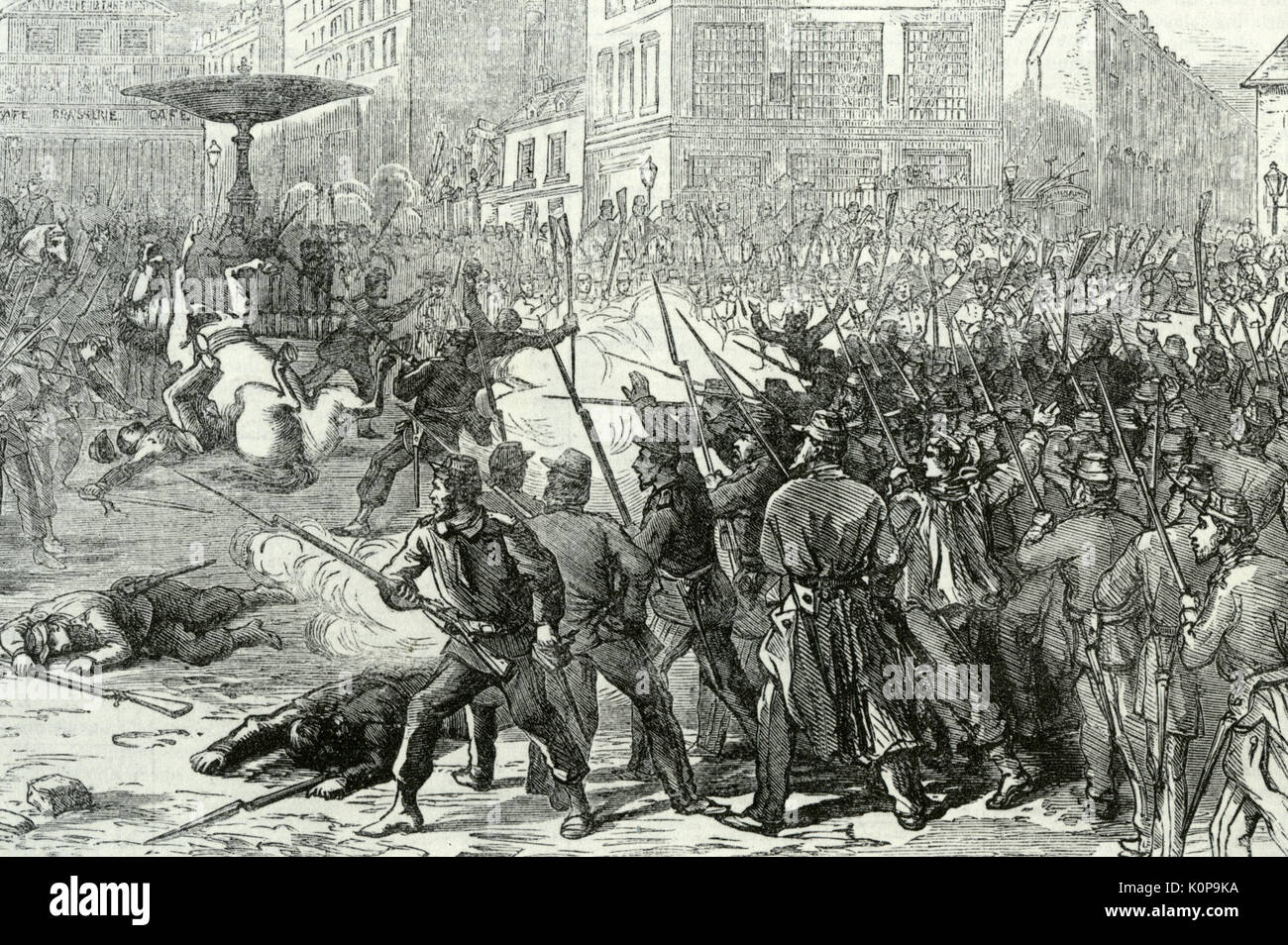 PARIS COMMUNE March-May 1871. Fighting at the Place Pigalle near Sacre Coeur during Bloody Week May 21-22 Stock Photo