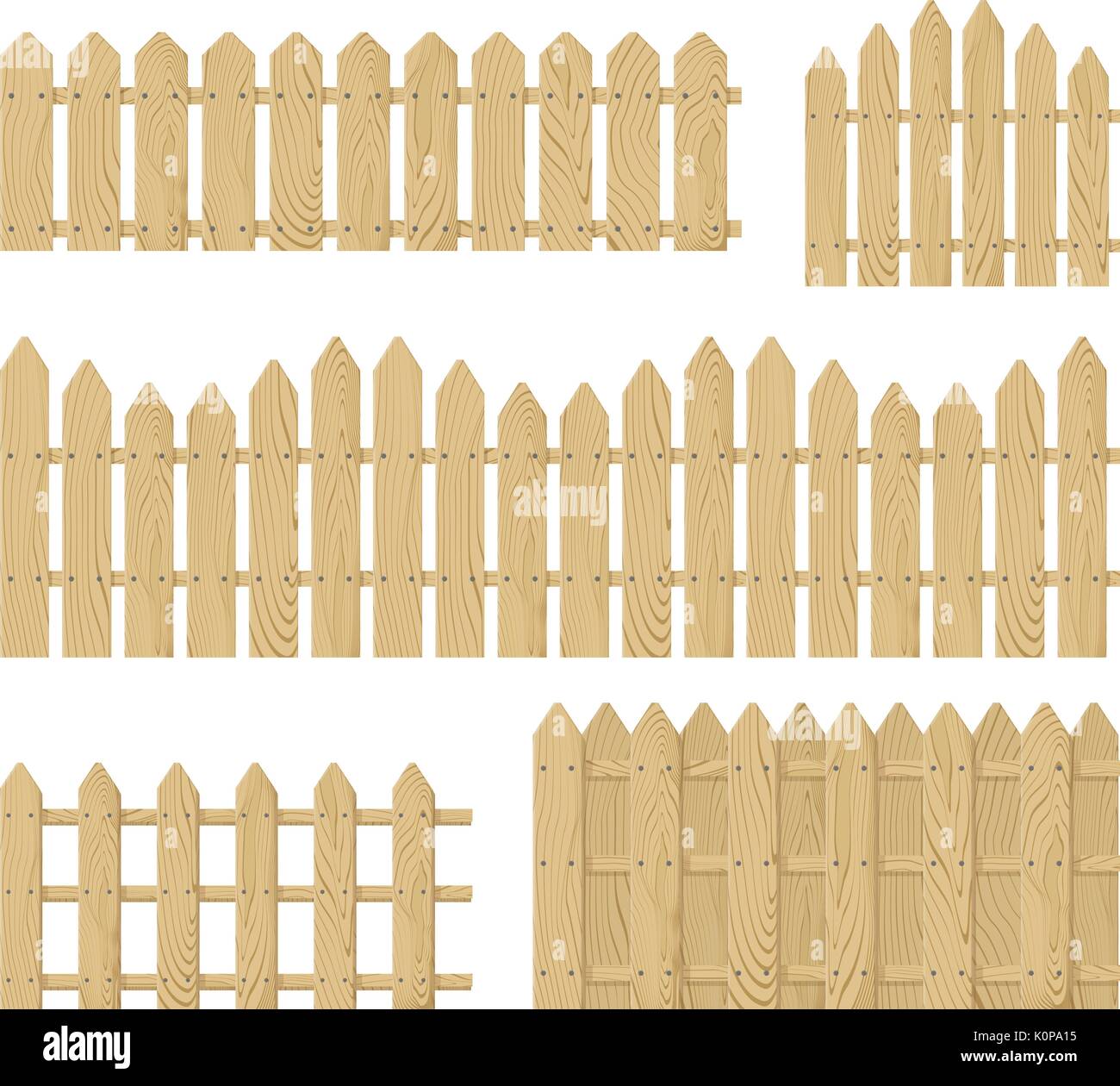 wooden fence vector set isolated on white background, place the Stock