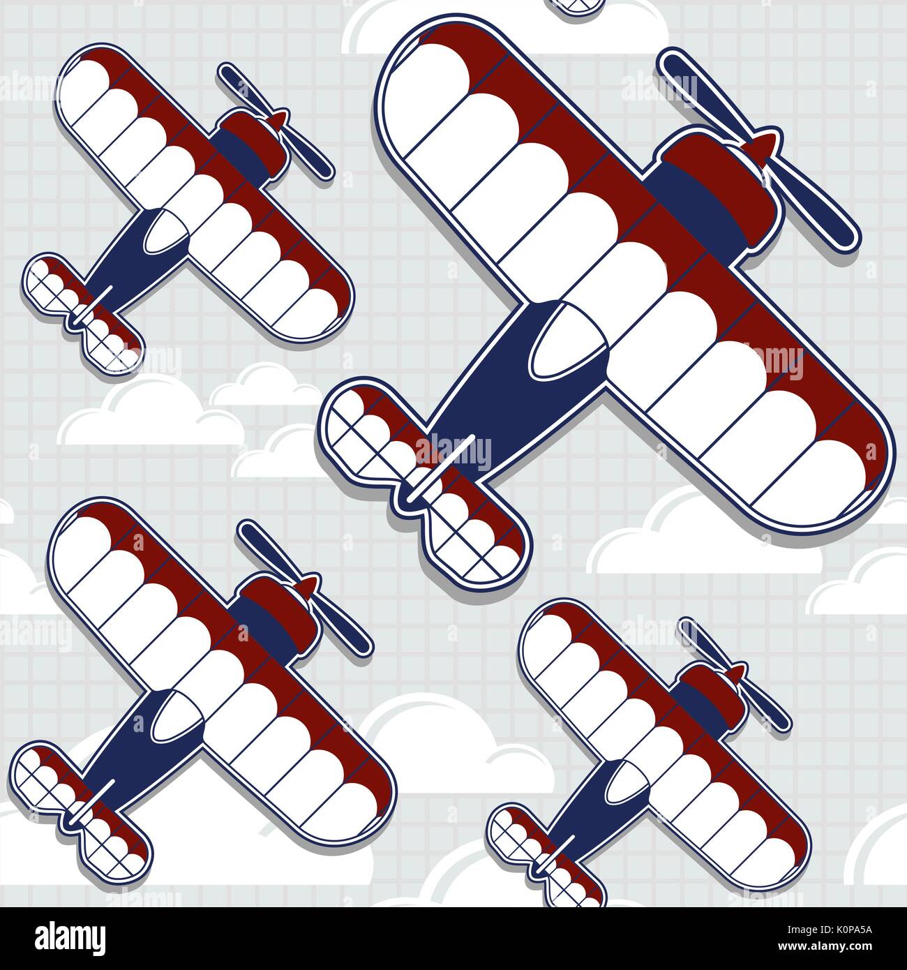 funny biplane cartoon pattern for childish decoration in vector format very easy to edit, individual objects Stock Vector