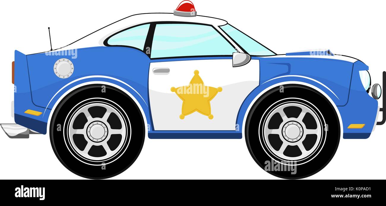 funny blue police car cartoon isolated on white background Stock Vector