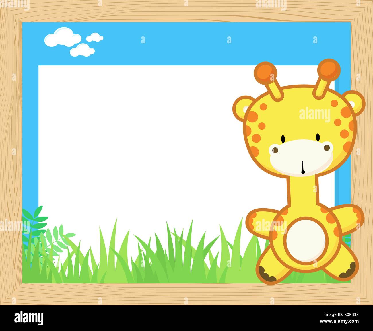 wood frame with cute baby giraffe and blank board for copy space, design for children Stock Vector