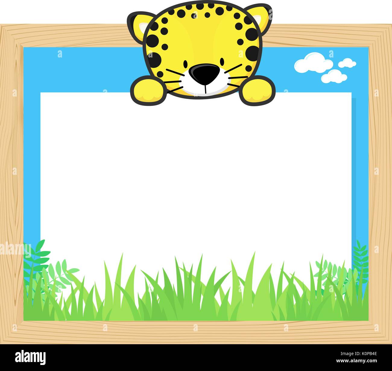 wood frame with cute baby leopard and blank board for copy space, design for children Stock Vector