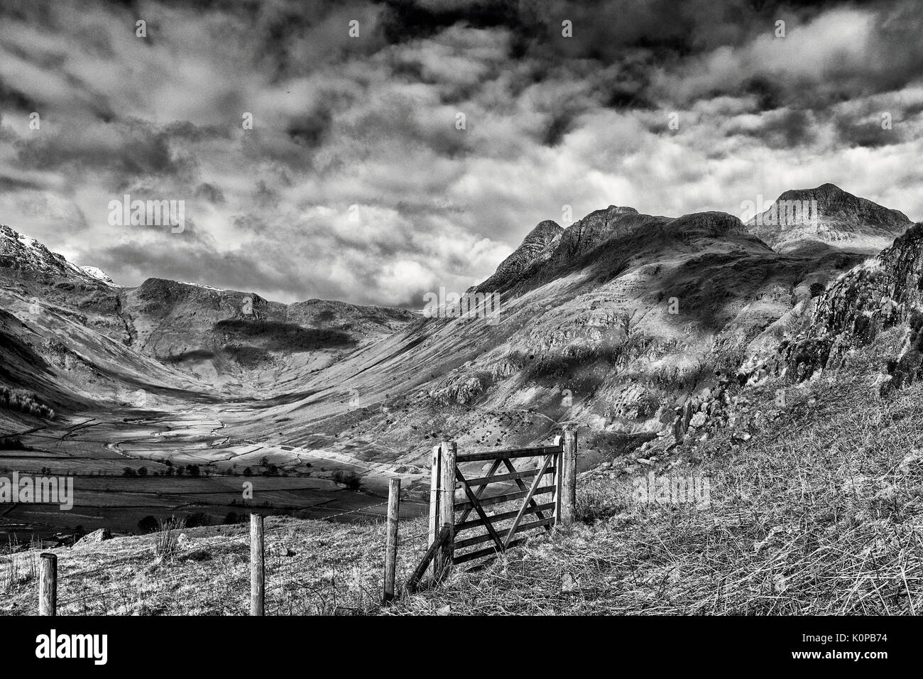 View towards the Langdale Pikes from Side Pike Stock Photo