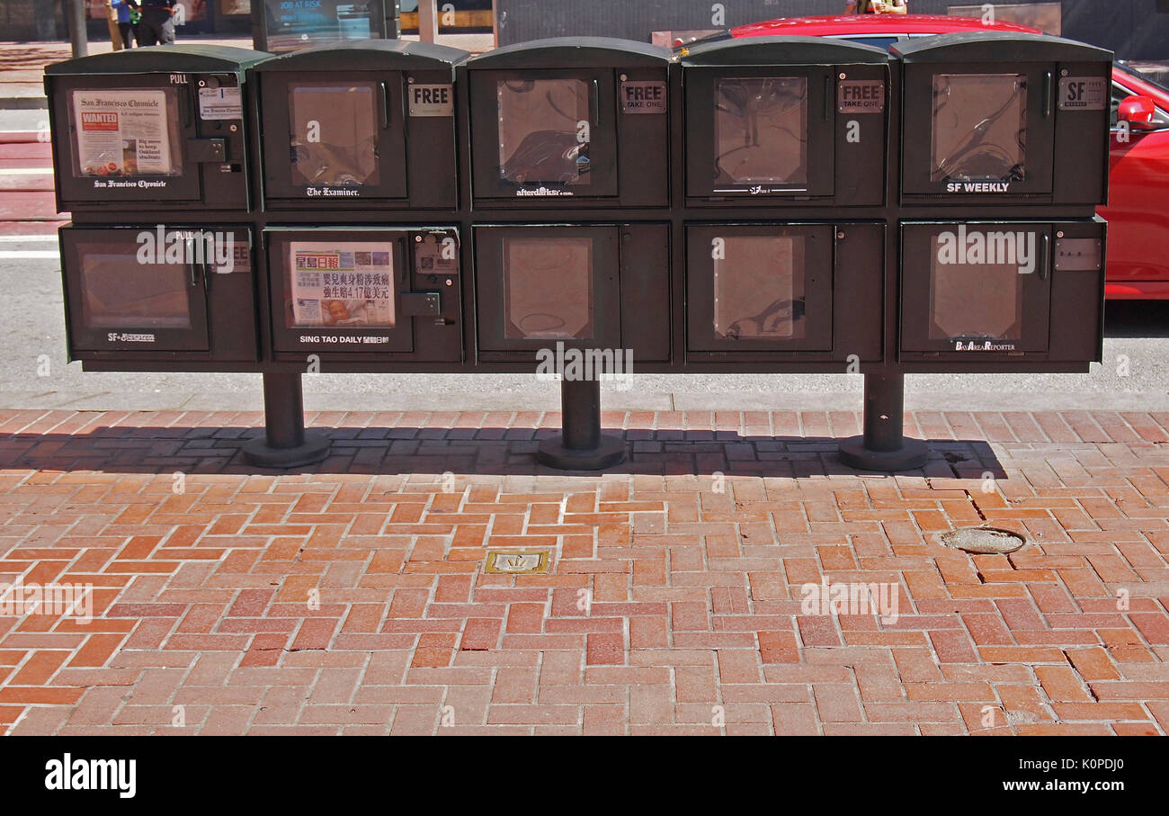 news paper boxes San Francisco California US Stock Photo