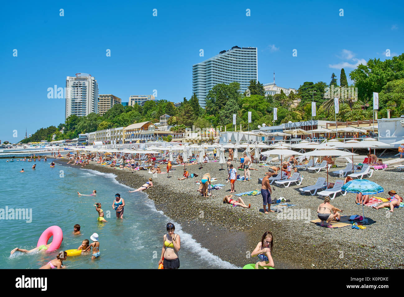 Sochi, Russia 06 July, 2017. Beach Mayak. View of the beach in Stock