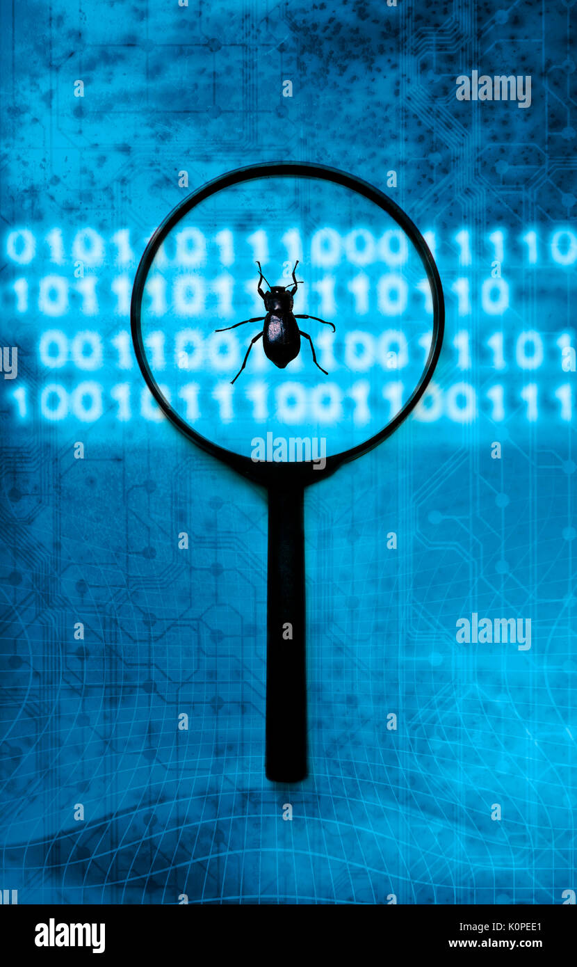 identifying computer bugs and virus concept Stock Photo