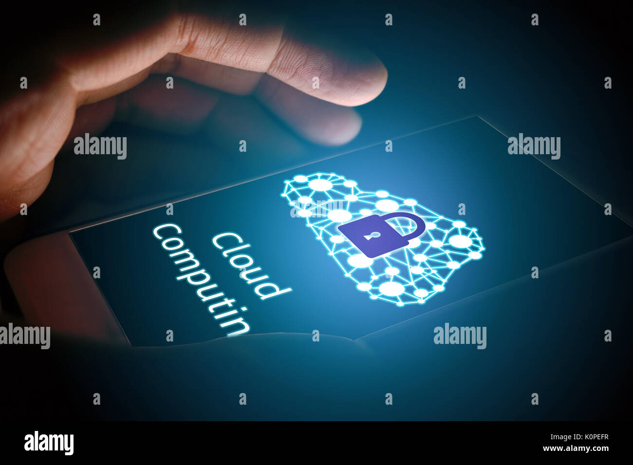 Cloud computing concept, Man using smartphone with virsual screen Stock ...