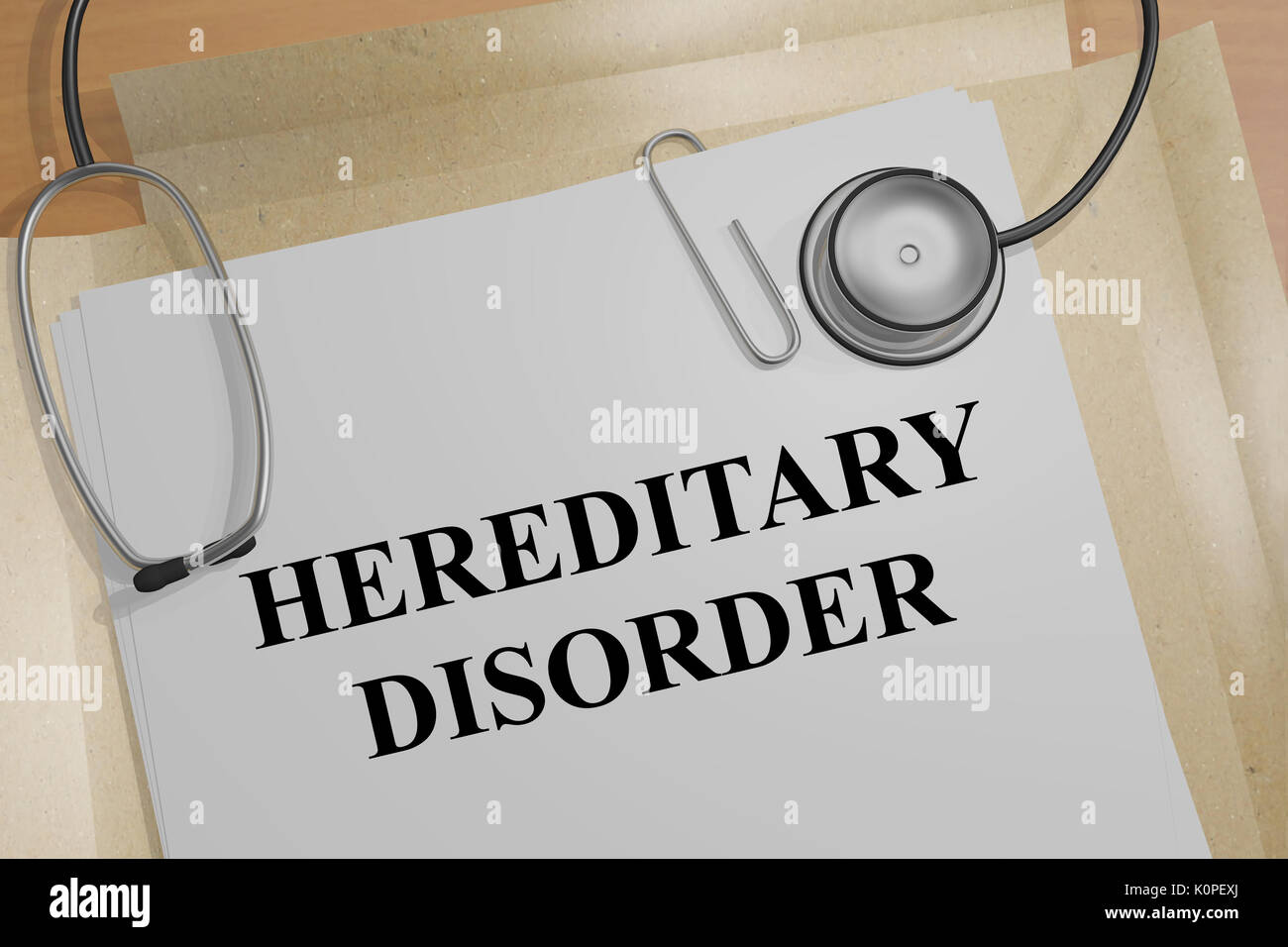 3D illustration of 'HEREDITARY DISORDER' title on a medical document Stock Photo