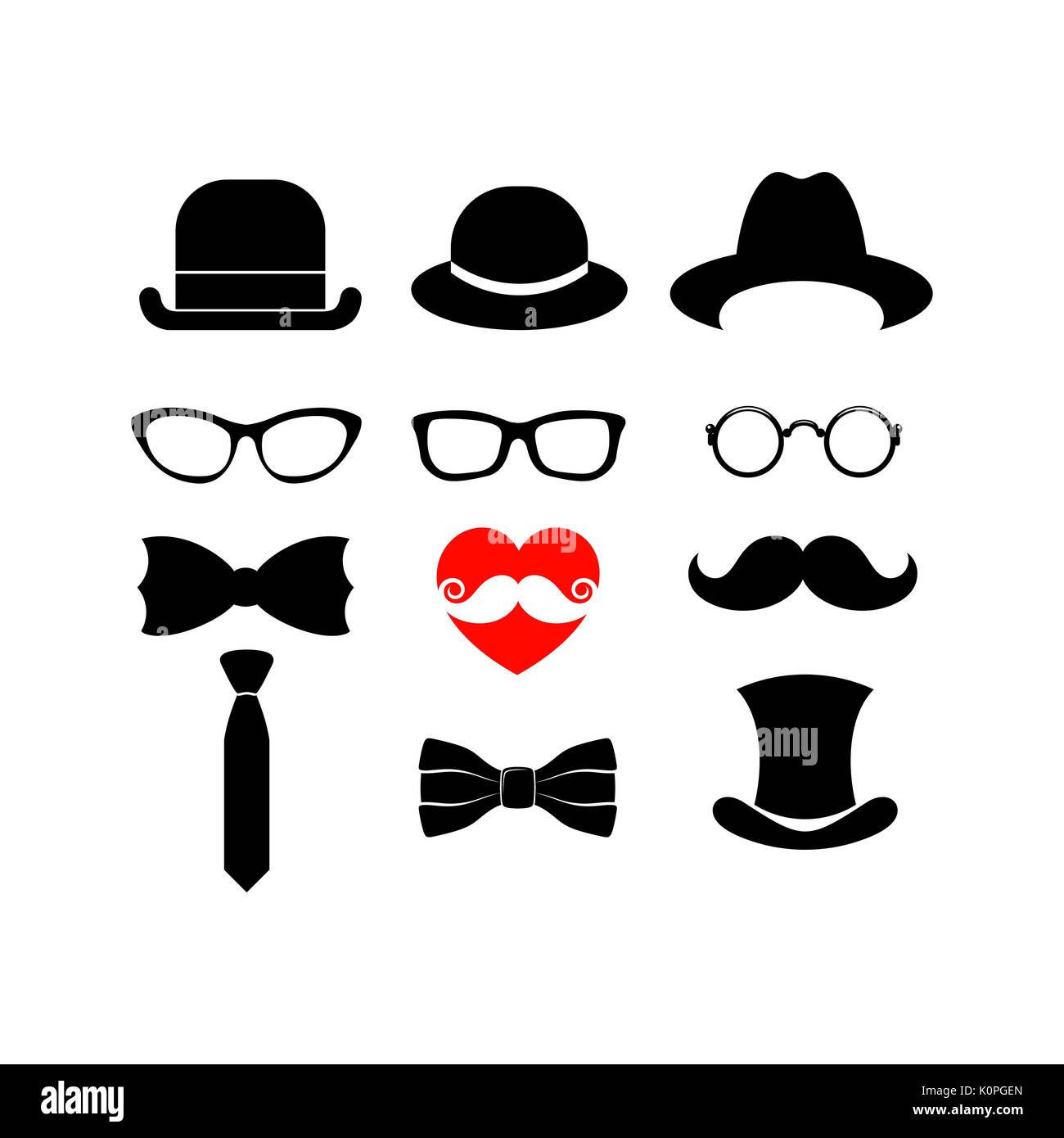 Beautiful elements for cards with a beard, mustaches, hats and sunglasses Stock Vector