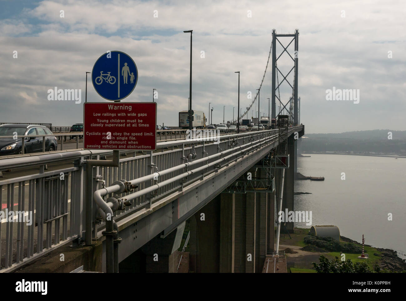 Cars traveling on Forth Road Bridge a few days before diversion to new Queensferry Crossing, opening August 30th 2017, Firth of Forth, Scotland, UK Stock Photo