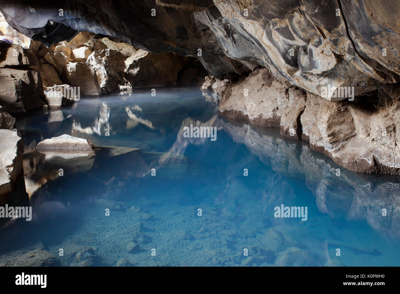 Grjotagja Cave and Thermal Spring Stock Photo