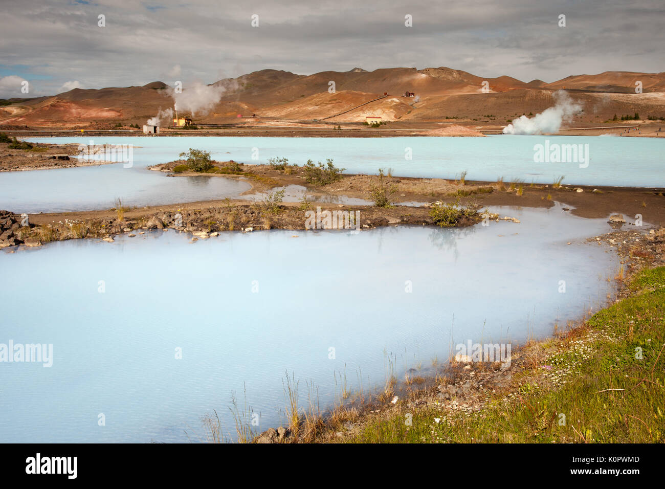 Geothermal Plant Run-off Waters in Lake Myvatn Region Stock Photo