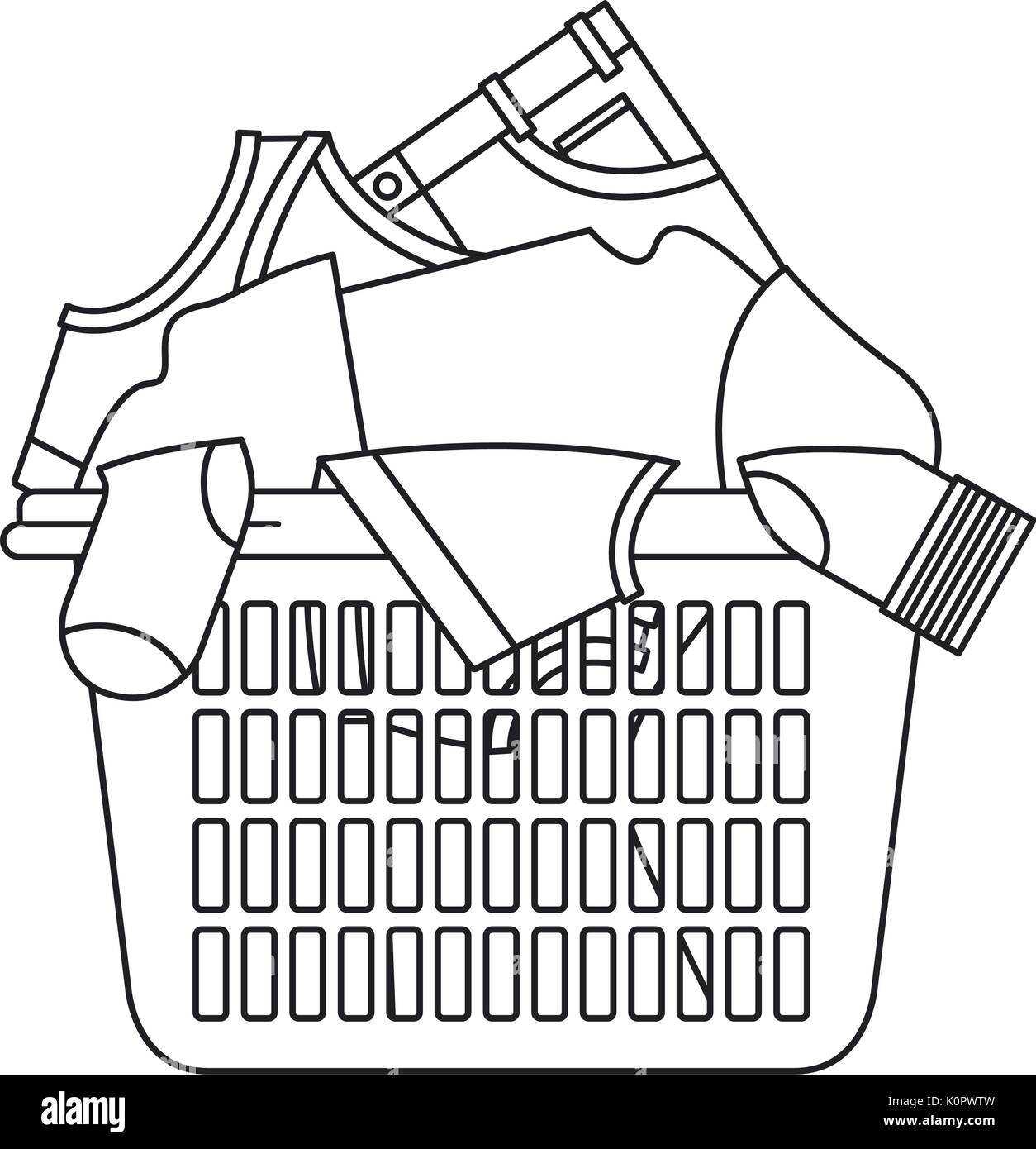 monochrome silhouette of laundry basket with heap of clothes Stock Vector