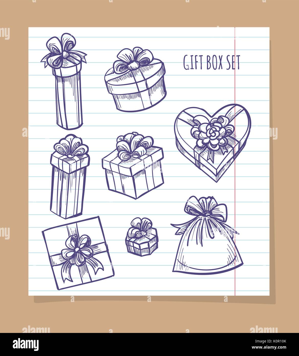 Gift box set on line notebook page vector Stock Vector