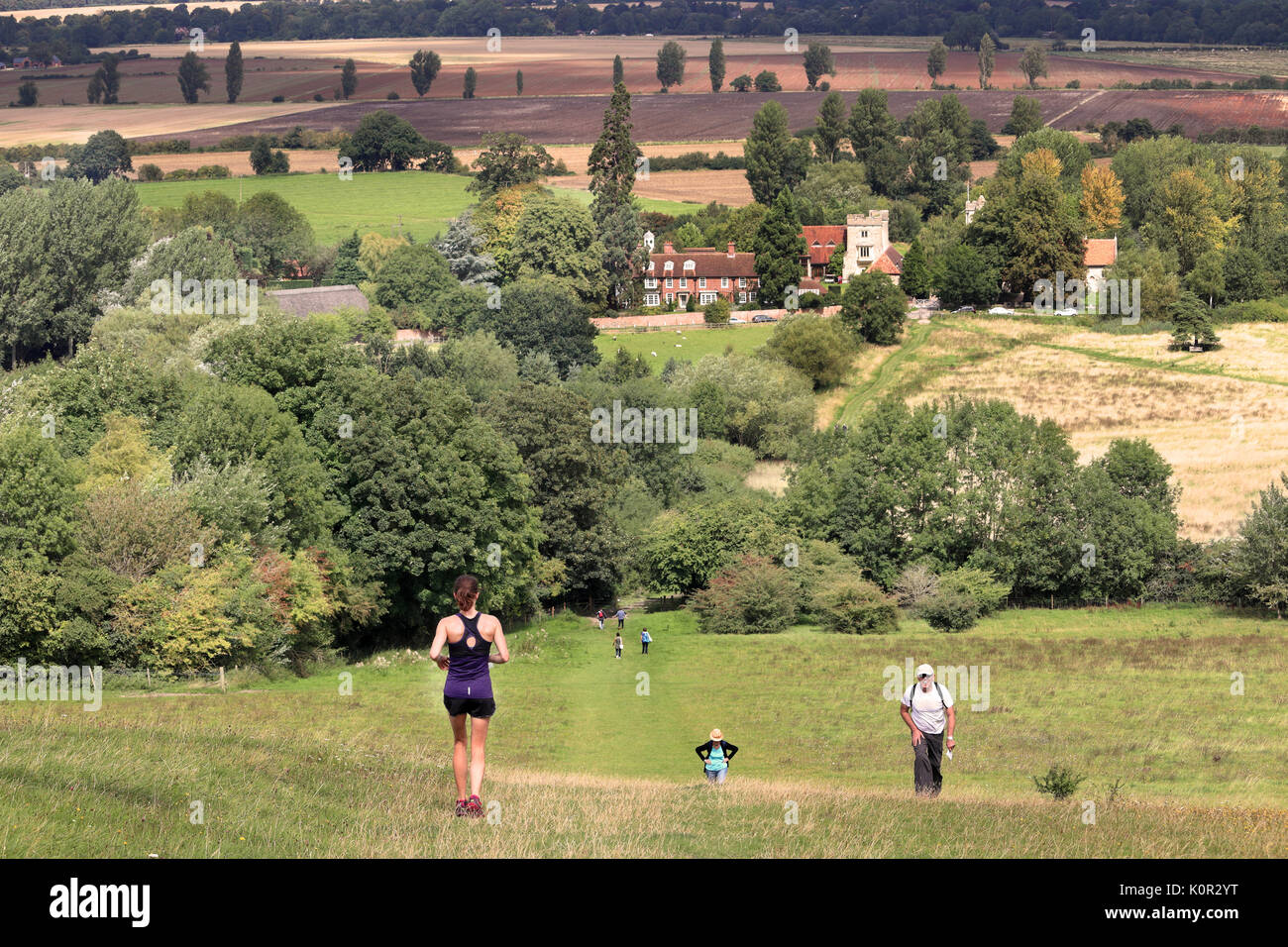 A Landscape in Rural Oxfordshire with fields and meadows and Hamlet of Little Wittenham Stock Photo