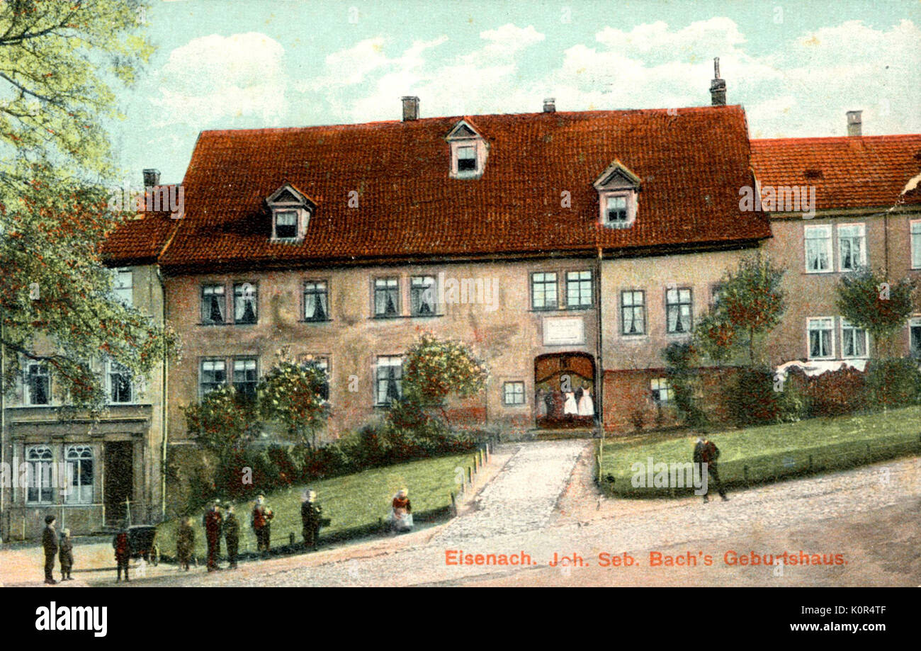 Painting of Johann Sebastian Bach 's  birthplace at Eisenach. German composer & organist, 21 March 1685 - 28 July 1750. Stock Photo