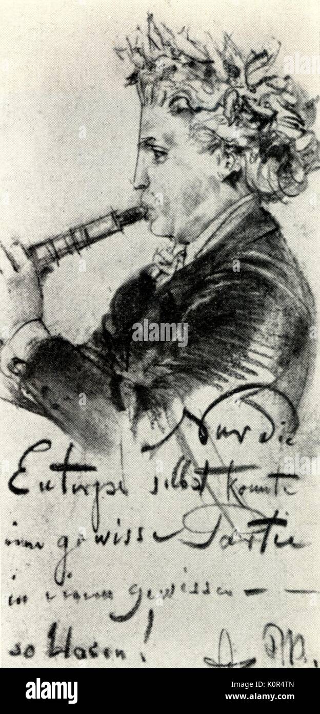 Richard Muhlfeld - drawing by Adolph von Menzel 1891. German clarinettist.  1st clarinettist at Bayreuth 1884-96. Brahms wrote the 4 late chamber works with clarinet parts for him op.114,115,120 (i and ii) 1856-1907. Stock Photo