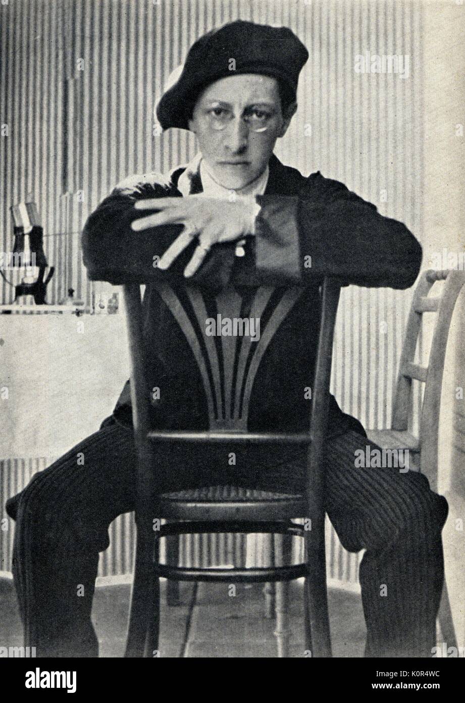Igor Stravinsky on chair in Leysin, 1914. Russian composer, 1882-1971. Stock Photo