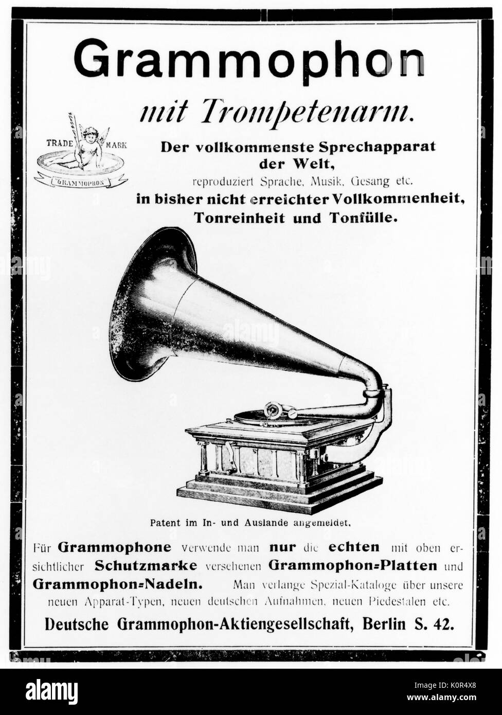 Gramophone Advertisement from 1903. Phonograph.  Record player. Stock Photo