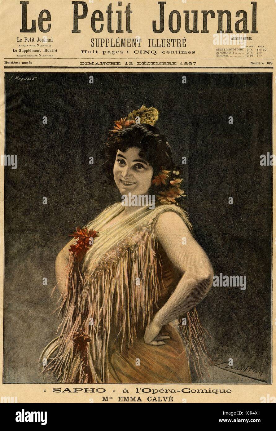 Emma Calvé in Massenet ' s Sapho. Her most famous role was as Carmen.  On the front page of Le Petit Journal, dated 12th December 1897. French soprano 1858-1942. Stock Photo