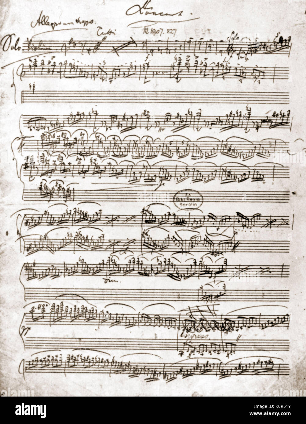 Brahms' score of violin concerto 1st page of solo part of violin concerto Stock Photo Alamy