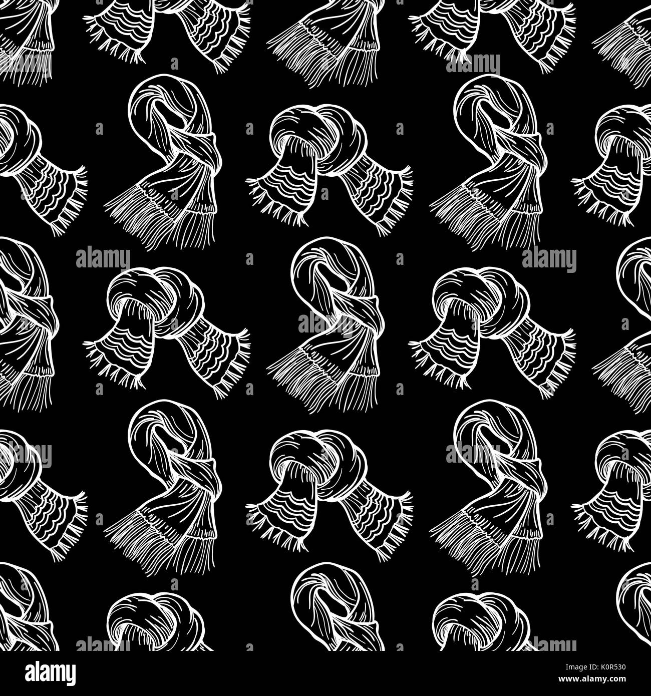 White scarves on blackbackdrop, vector winter scarves seamless pattern Stock Vector
