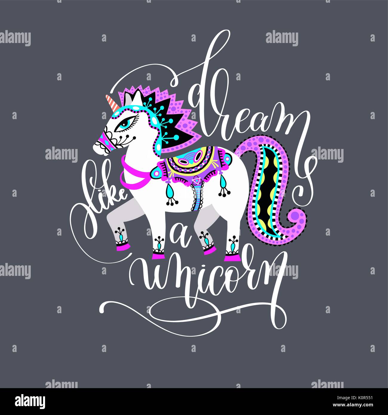 Dream Like A Unicorn Hand Lettering Inscription Stock Vector Image