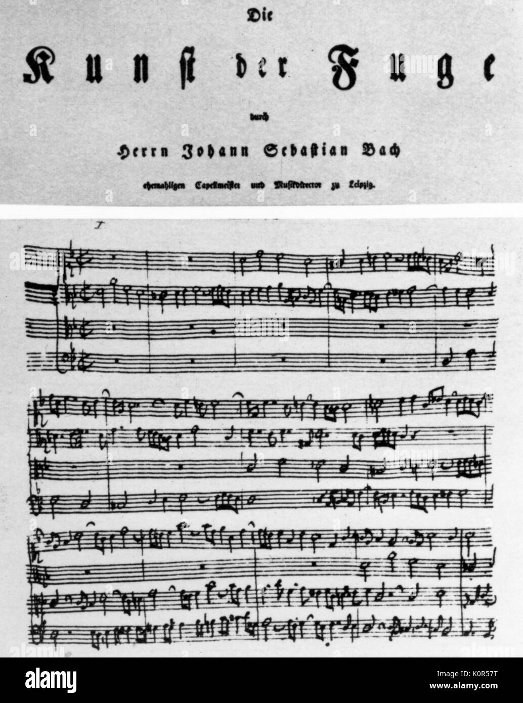 Johann Sebastian Bach - Die Kunst der Fugue, first score page. German composer & organist, 21 March 1685 - 28 July 1750 Stock Photo
