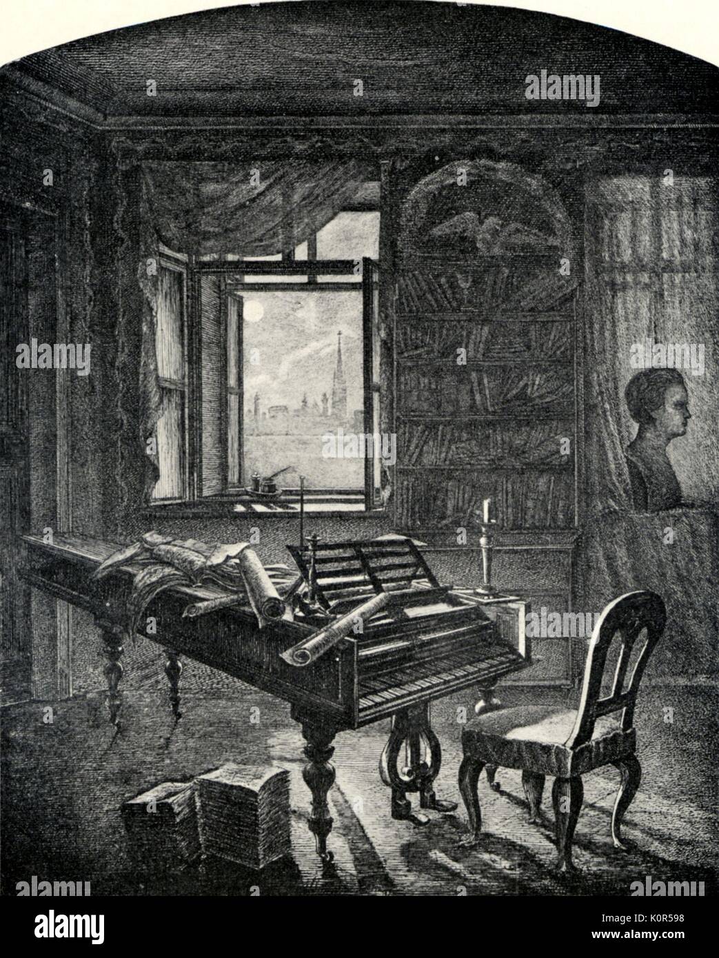 Ludvig van Beethoven's workroom at Schwarzpanierhaus, by J.N. Hoechle,  1827. With piano. German composer, 17 December 1770- 26 March 1827 Stock  Photo - Alamy