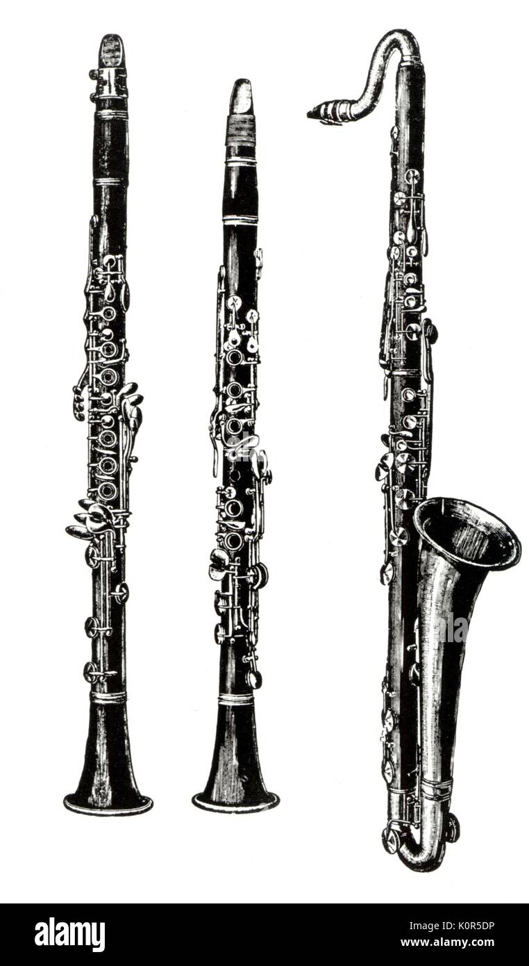 Bb clarinet, C clarinet and Bass clarinet Stock Photo - Alamy