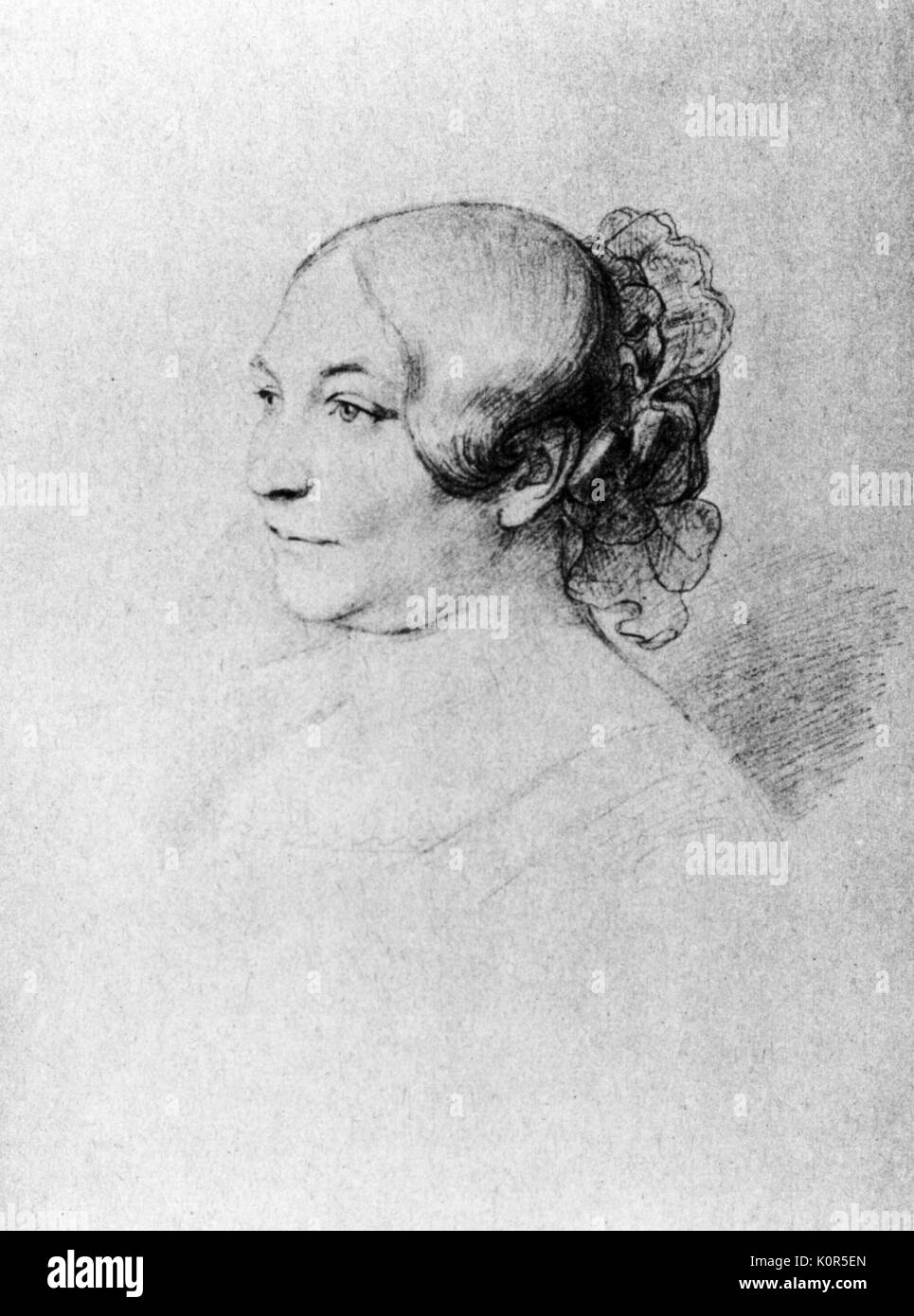 Caroline von Weber - wife of Carl Maria von Weber. Czech singer. Drawing by her son Alexander. Stock Photo
