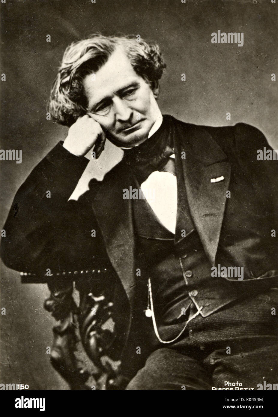 Hector  Berlioz with head leaning against hand. Photographic portrait by Pierre Petit.   French composer, 1803-1869. Stock Photo