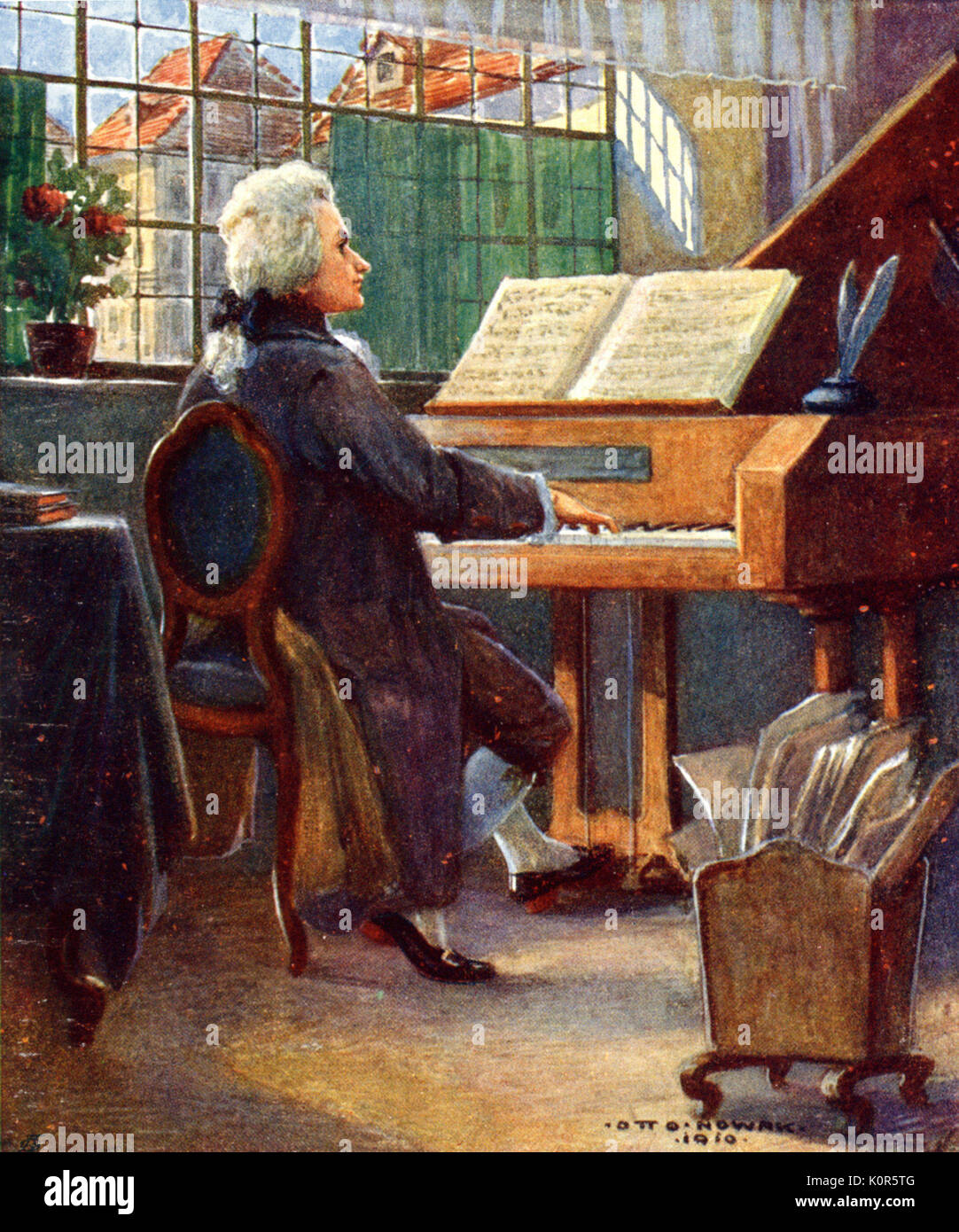 Wolfgang Amadeus Mozart at the piano. Austrian composer (1756-1791). Painting by Otto Nowak (1874 - 1945). Stock Photo