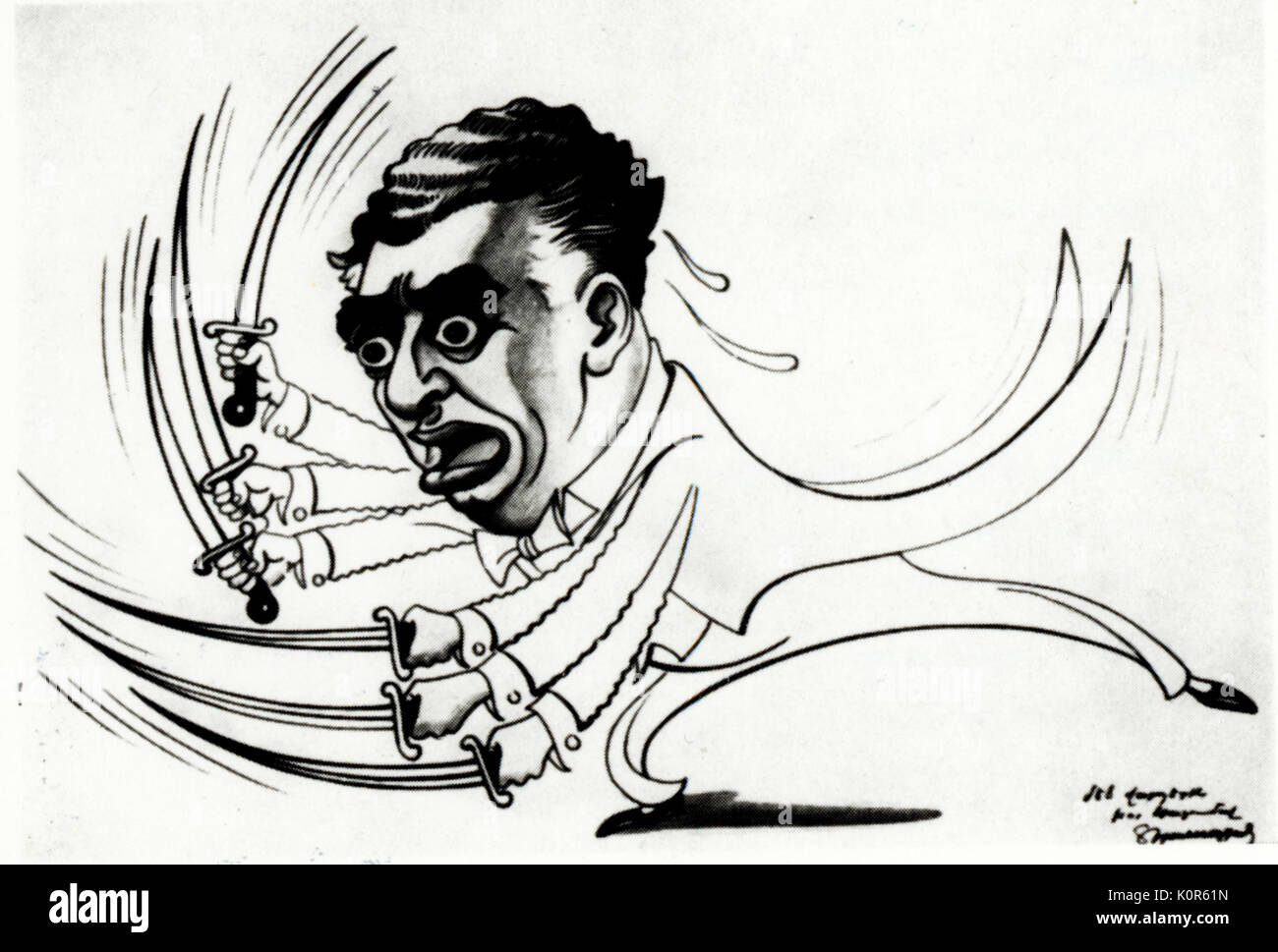 KHACHATURIAN, Aram. Caricature with sword Reference to Sabre Dance he composed. Russian composer. 1903-1978 Stock Photo