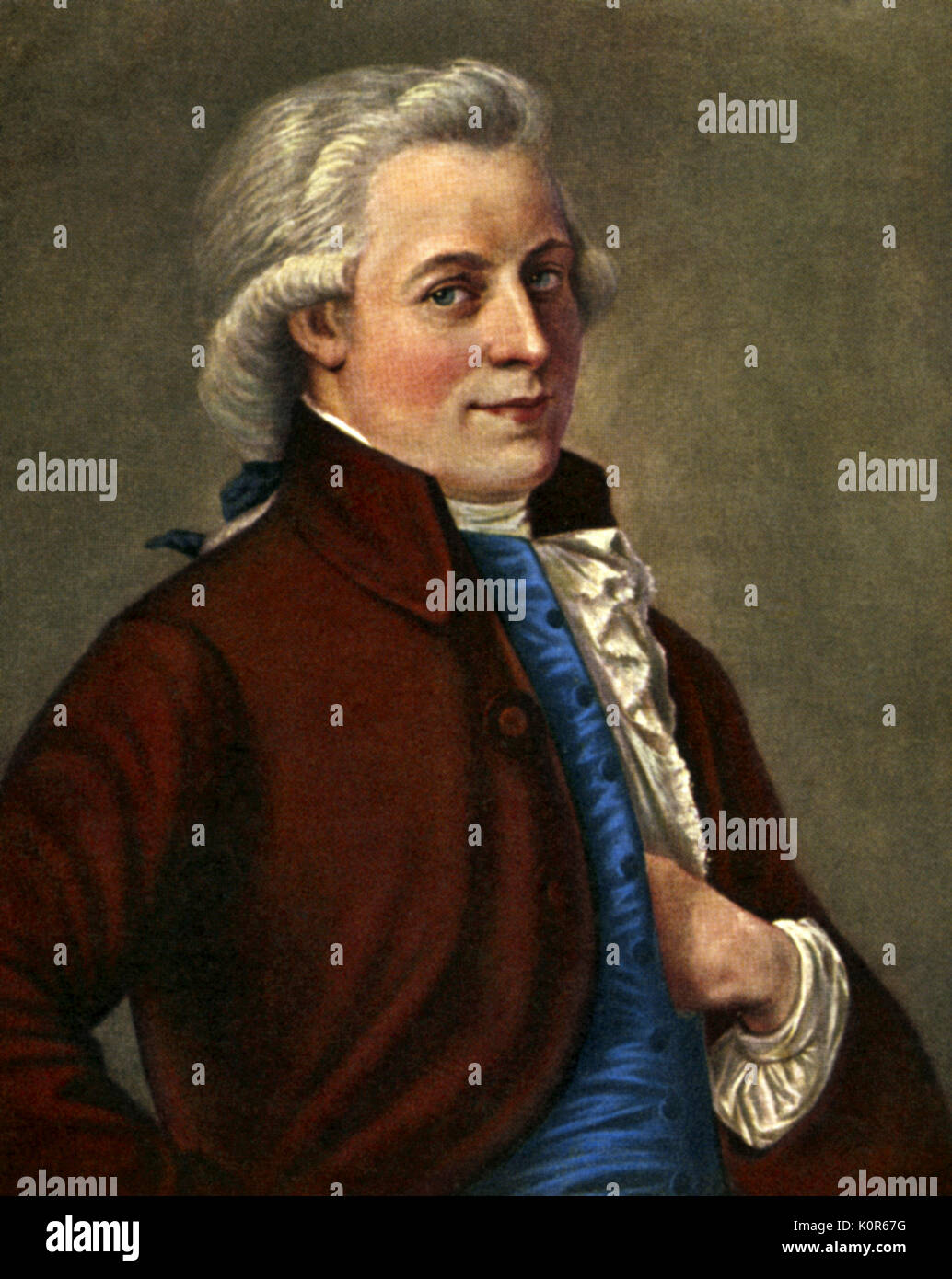 Wolfgang Amadeus Mozart - portrait based on painting by Tischbein. Austrian composer, 27 January 1756 - 5 December 1791. Johann Heinrich Wilhelm Tischbein (1751-1829). Stock Photo