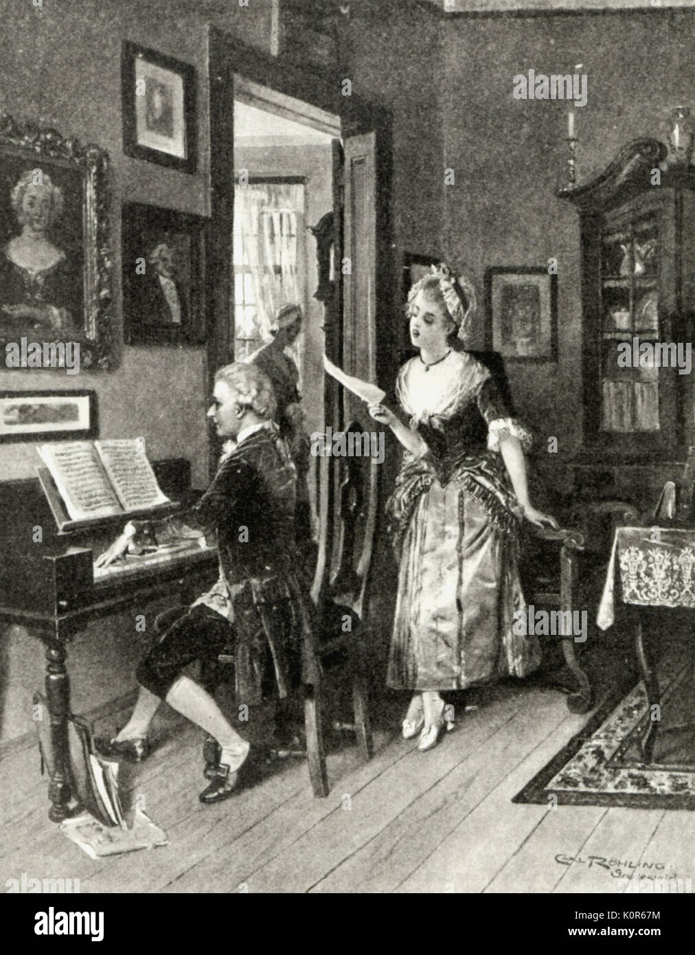 Wolfgang Amadeus.  With Aloysia Weber Aloysia Weber was an older sister of Konstanze who later married Mozart. This romance was stopped by Mozart's father, who on hearing of it, ordered Wolfgang on to Paris. Austrian Composer (1756-1791). Stock Photo