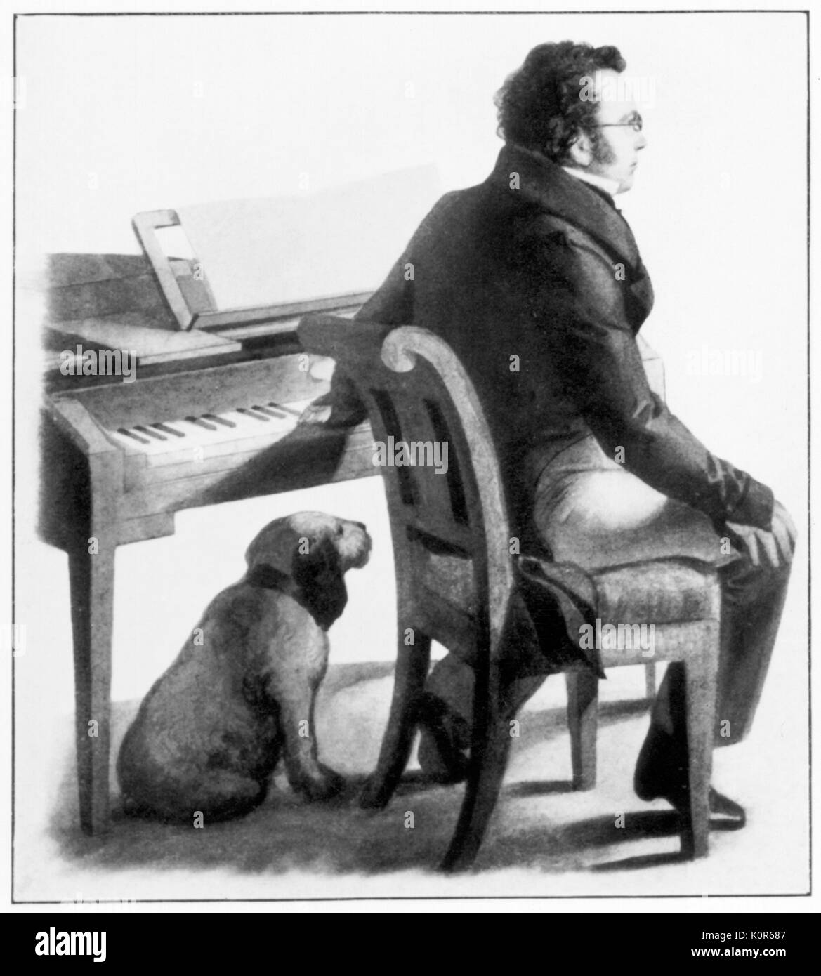 Franz Schubert - portrait at piano with dog - Austrian composer - at  Atzenbrugg Castle - part of painting by Kupelweiser of Schubert watching  his friends playing charades - 31 January 1797 - 19 November 1828 Stock  Photo - Alamy