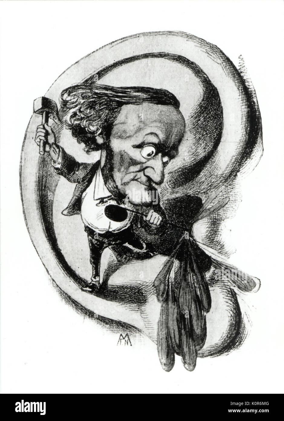 Richard Wagner caricature by Andre Gill, from L'Eclipse, April 1869.  German composer (1813-1883) Stock Photo