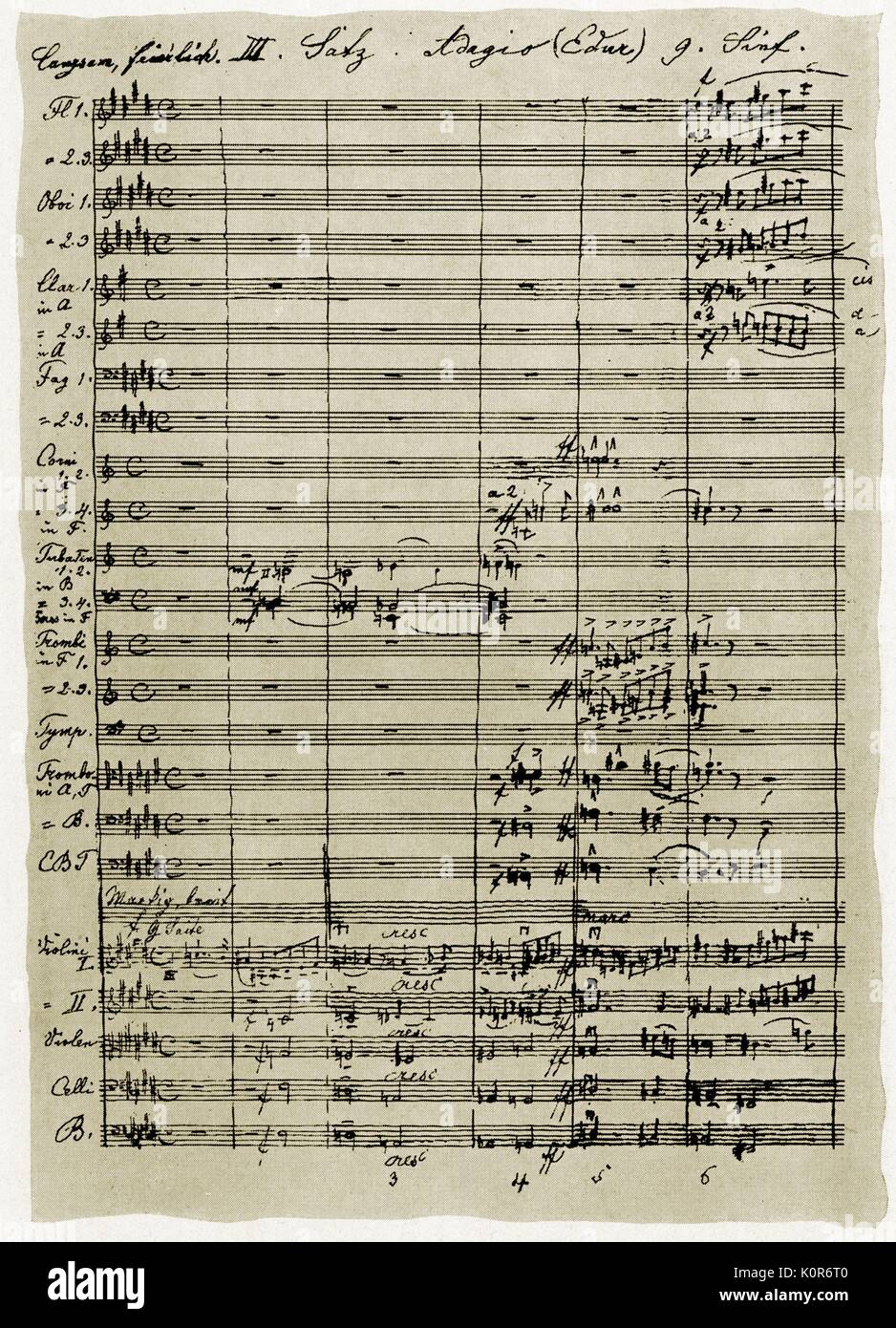 Bruckner,Anton  - 9th Symphony, begnning of Adagio.  1824-18965. Austrian composer & organist Stock Photo