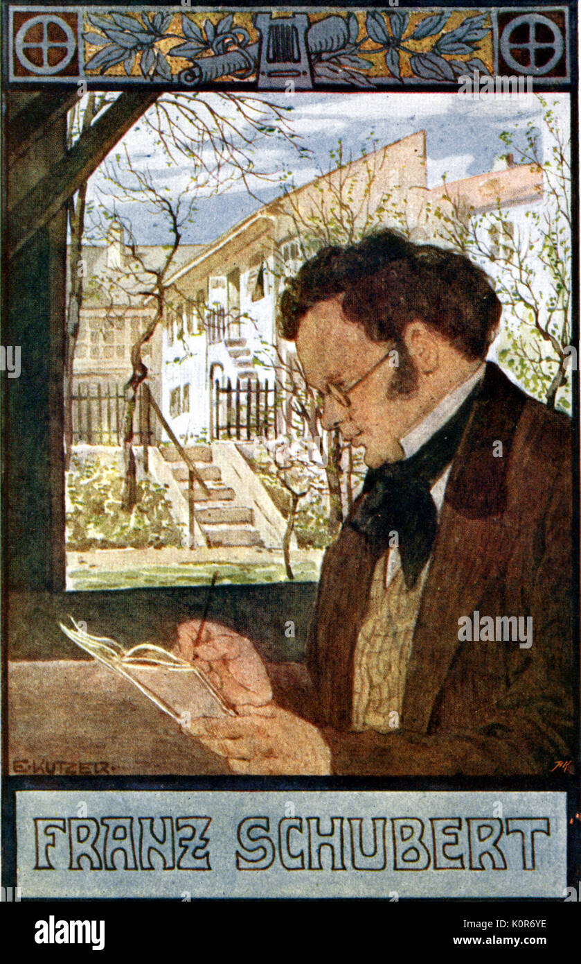 Franz Schubert -portrait in Vienna, probably at his birthplace.  Austrian composer (1797-1828). Stock Photo