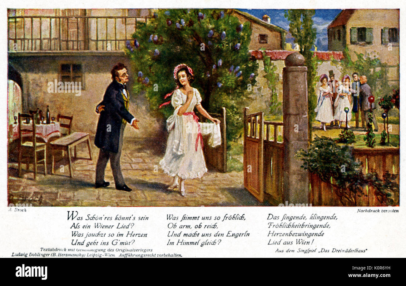 Franz Schubert with one of the ladies from the 'Dreimäderlhaus'. Austrian composer (17971828