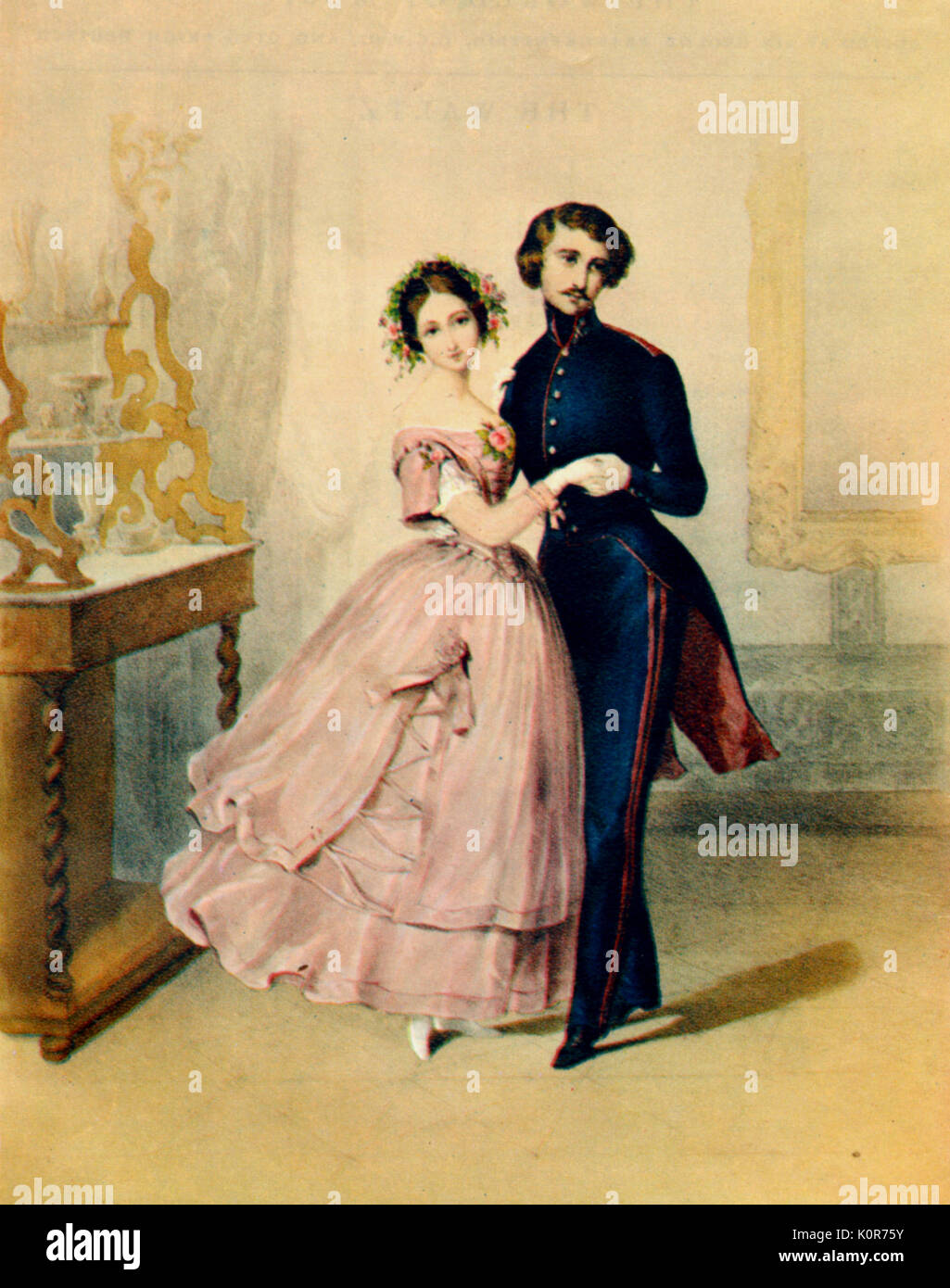 Couple dancing the waltz by Jean Sorrieu after Anais Colin, 1844. Sometimes entitled the Victoria and Albert Dance after Queen Victoria. Stock Photo