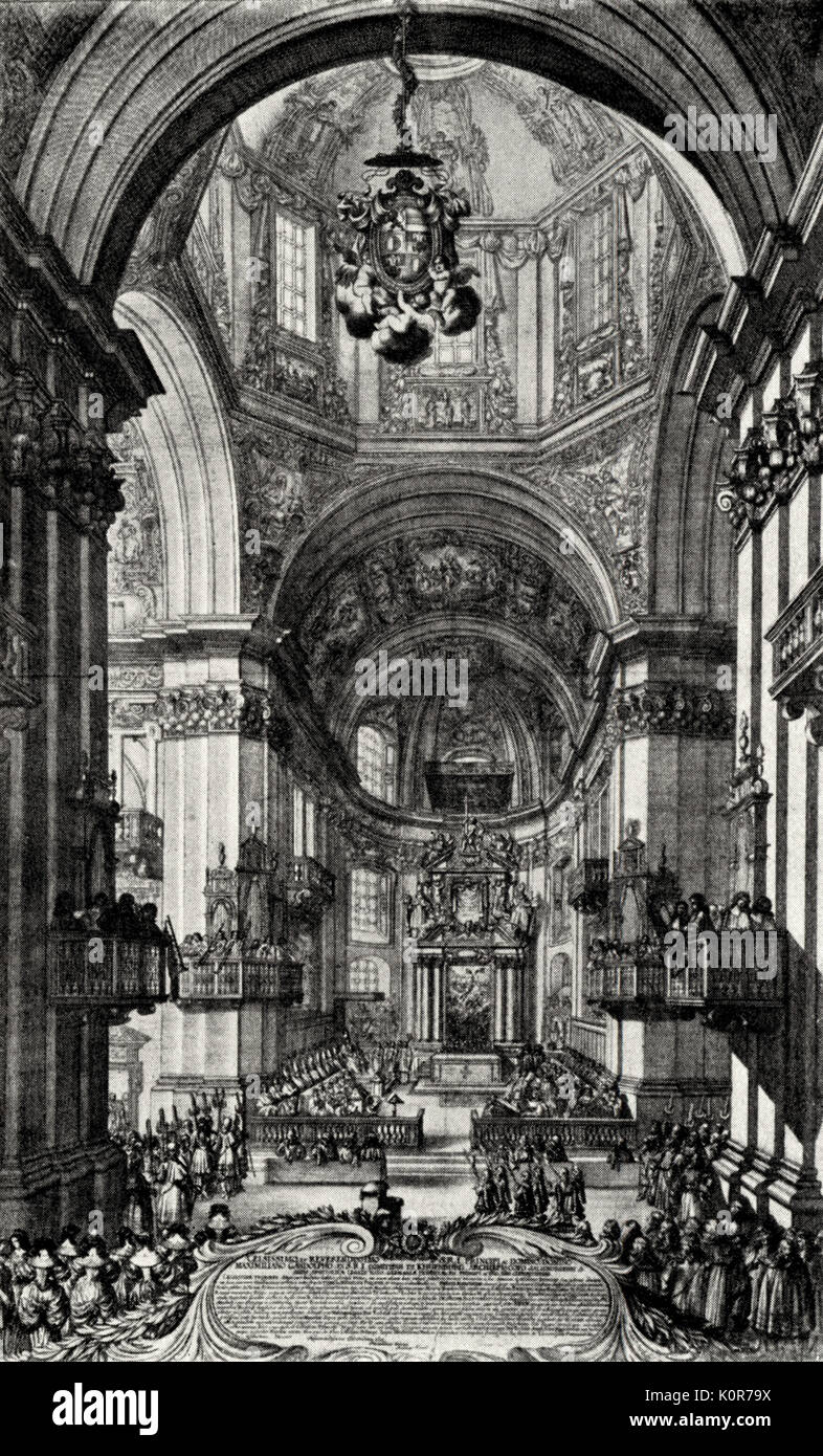 SALZBURG. Inauguration of Salzburg Cathedral / Dom 1682 with performance of Benevoli's Festive Mass.(Mozart became court organist at Salzburg in 1779) Dome Stock Photo