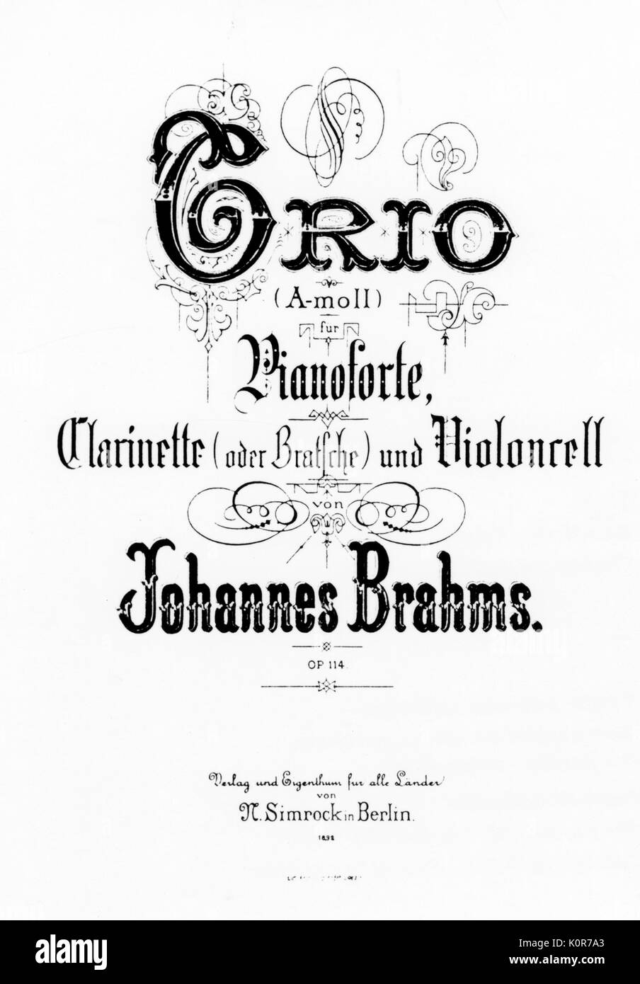 BRAHMS - Trio for piano and clarinet,  Op. 114 German composer (1833-1897) Stock Photo