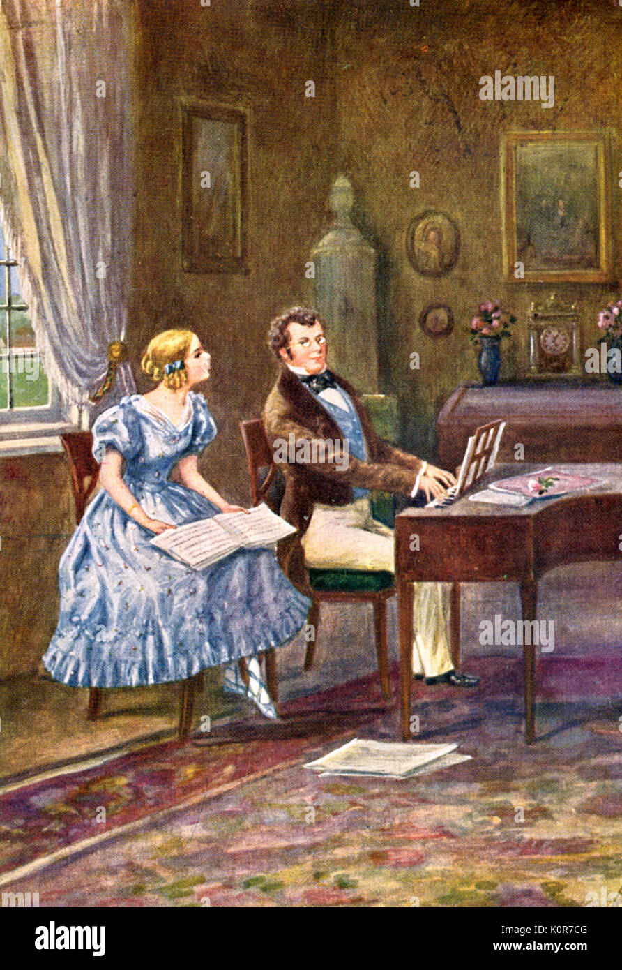 Franz Schubert playing the piano with female singer. Austrian composer  (1797-1828 Stock Photo - Alamy