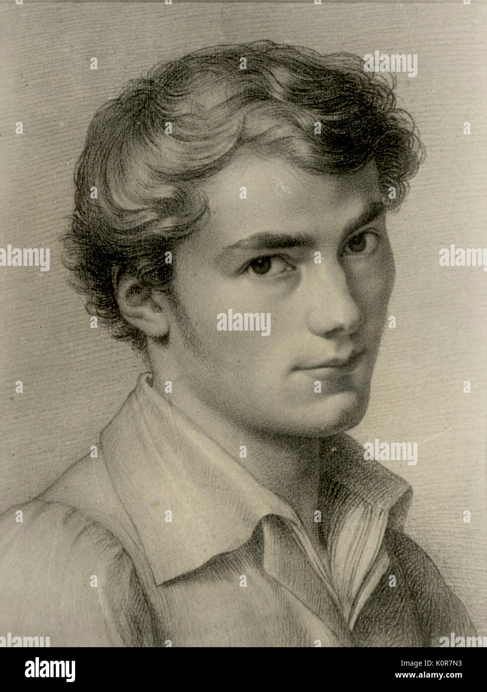 Franz Schubert portrait when young drawn by Kupelweiser.  Austrian composer. 31 January 1797 - 19 November 1828. Stock Photo