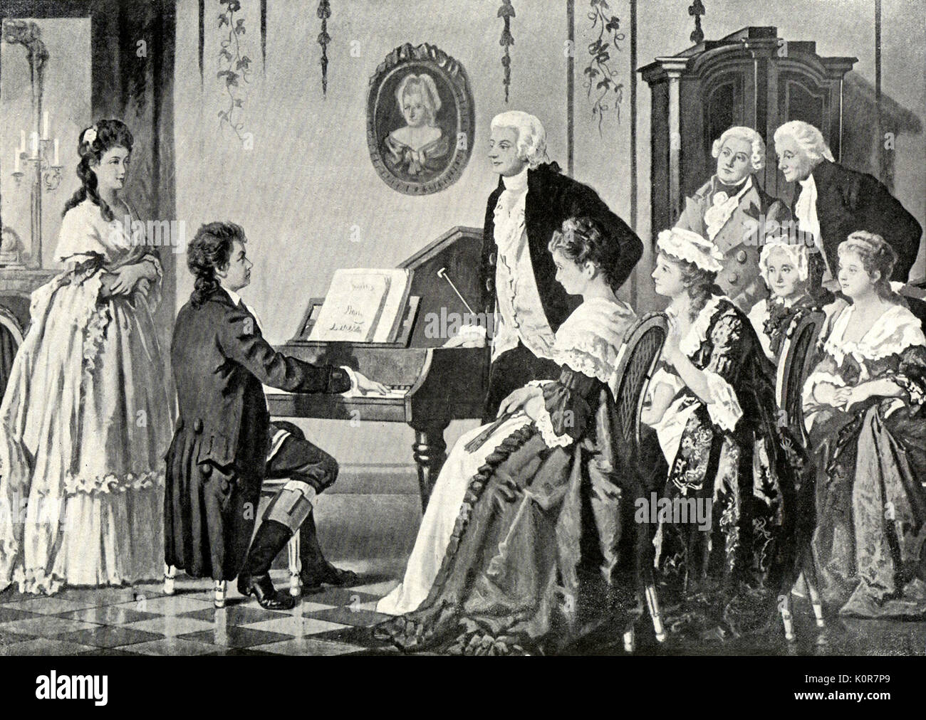 Beethoven playing at Wolfgang Amadeus Mozart 's, 1787. Beethoven aged 17 Ludwig van Beethoven. German composer 1770-1827 Stock Photo