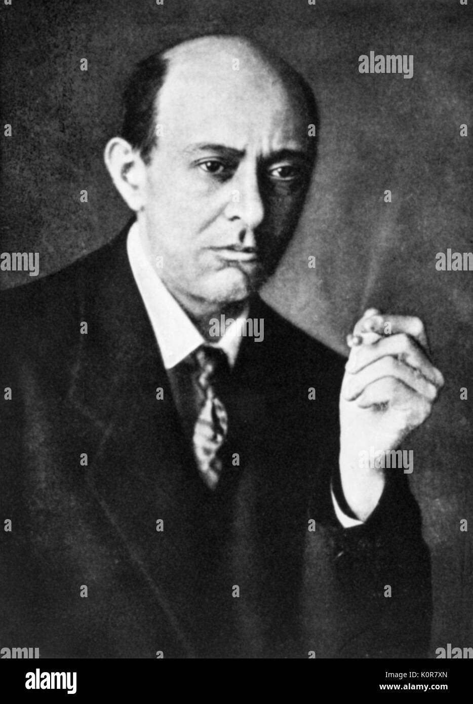 Arnold Schoenberg - portrait of Austrian composer. 13 April 1874 - 13 July 1951. Smoking cigarette. Stock Photo