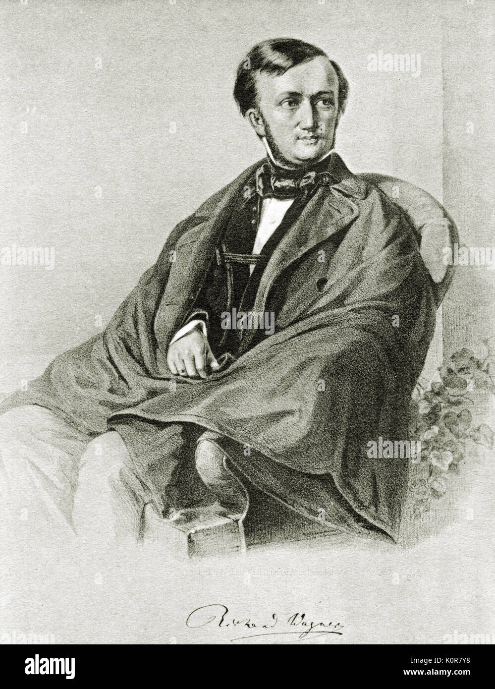 Richard Wagner, portrait, 1853. Lithograph. German composer & author, 22 May 1813 - 13 February 1883. Stock Photo