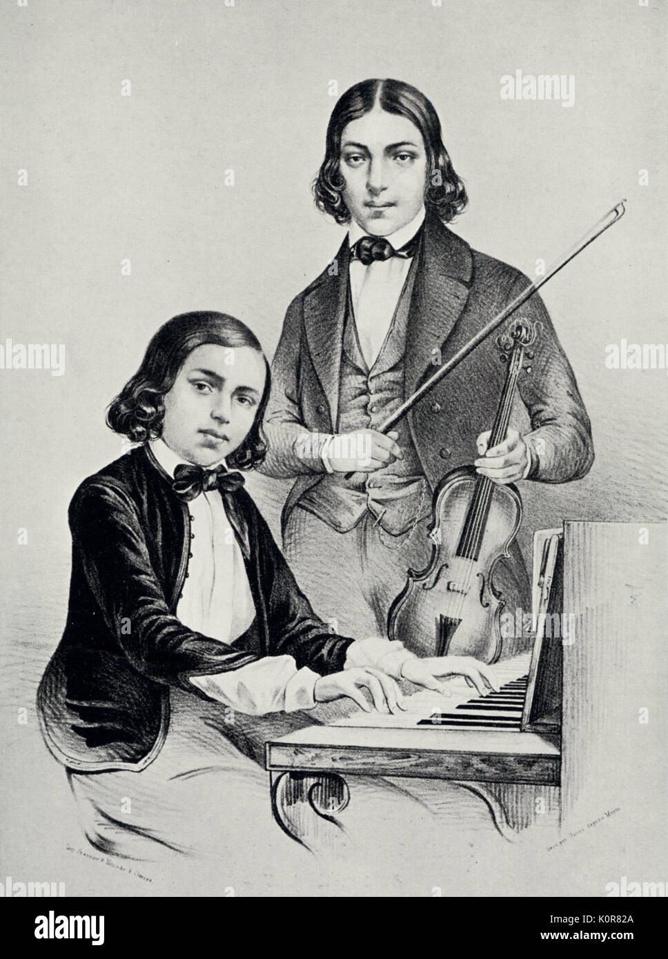 WIENIAWSKI, Jozef at piano and Henryk with violin. Polish pianist and composer 1837 - 1912, brother of Henryk Wieniawski; Polish violinist and composer (1835 - 1880) Stock Photo